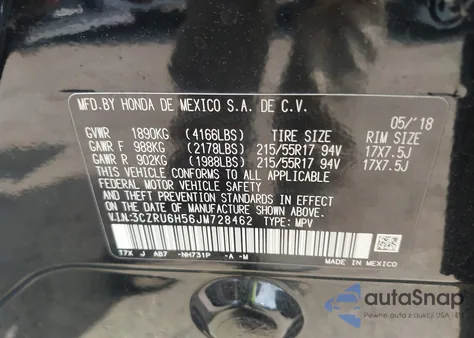 2018 Honda Hr-V Ex из США, поврежденный, VIN 3CZRU6H56JM728462